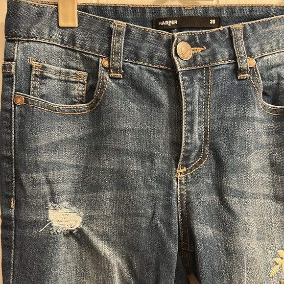 Harper Blue Skinny Jeans with Floral Embroidery and Distressed Details - Picture 3 of 4